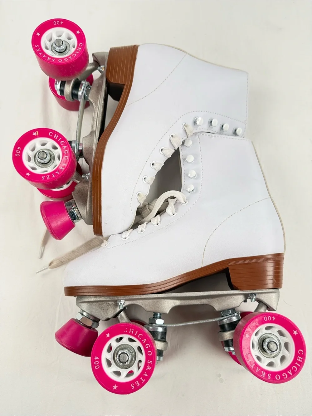 Chicago Skates Women's White Quad Roller Skates with Pink Wheels